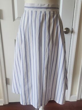 Striped Blue and White A-Line Midi Skirt